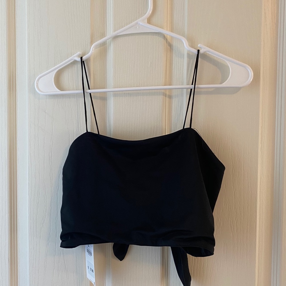 Zara black satin tie back crop tank top